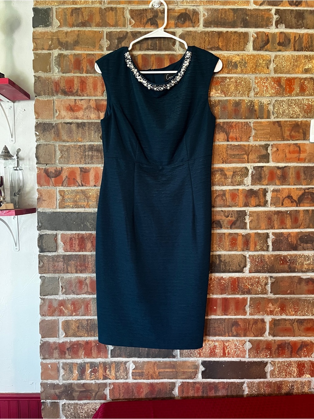 Connected Apparel Women’s Navy Blue Beaded Sleeveless MIDI Dress Size:8